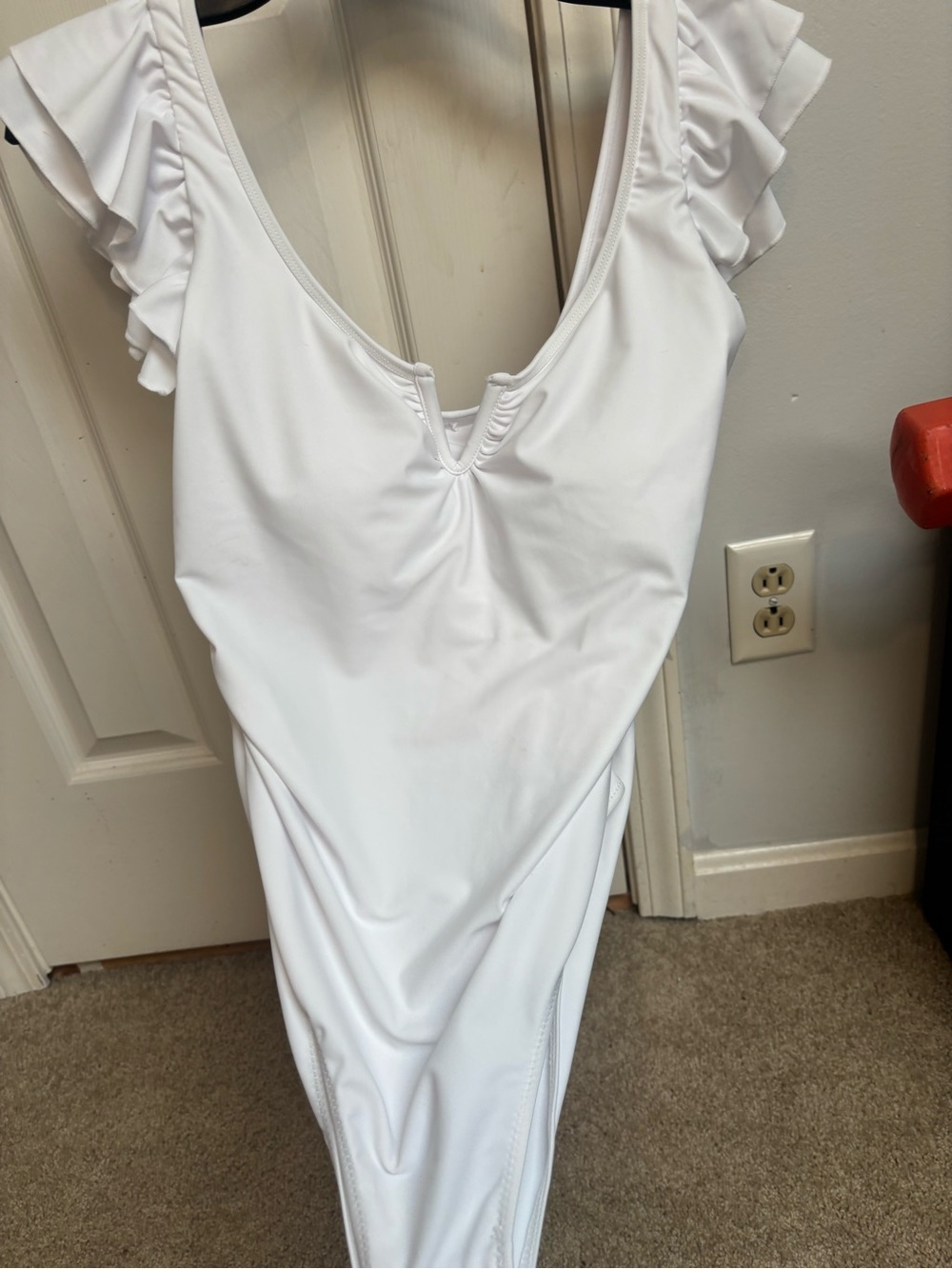 White Swim Suit with Flutter / Ruffled Sleeves